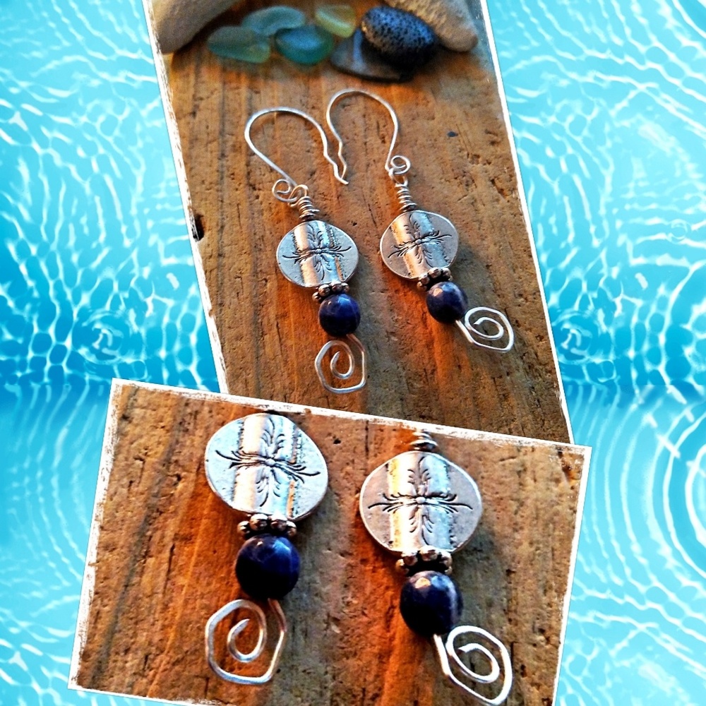 BOHO SILVER WIRE AND SODALITE GEMSTONE EARRINGS